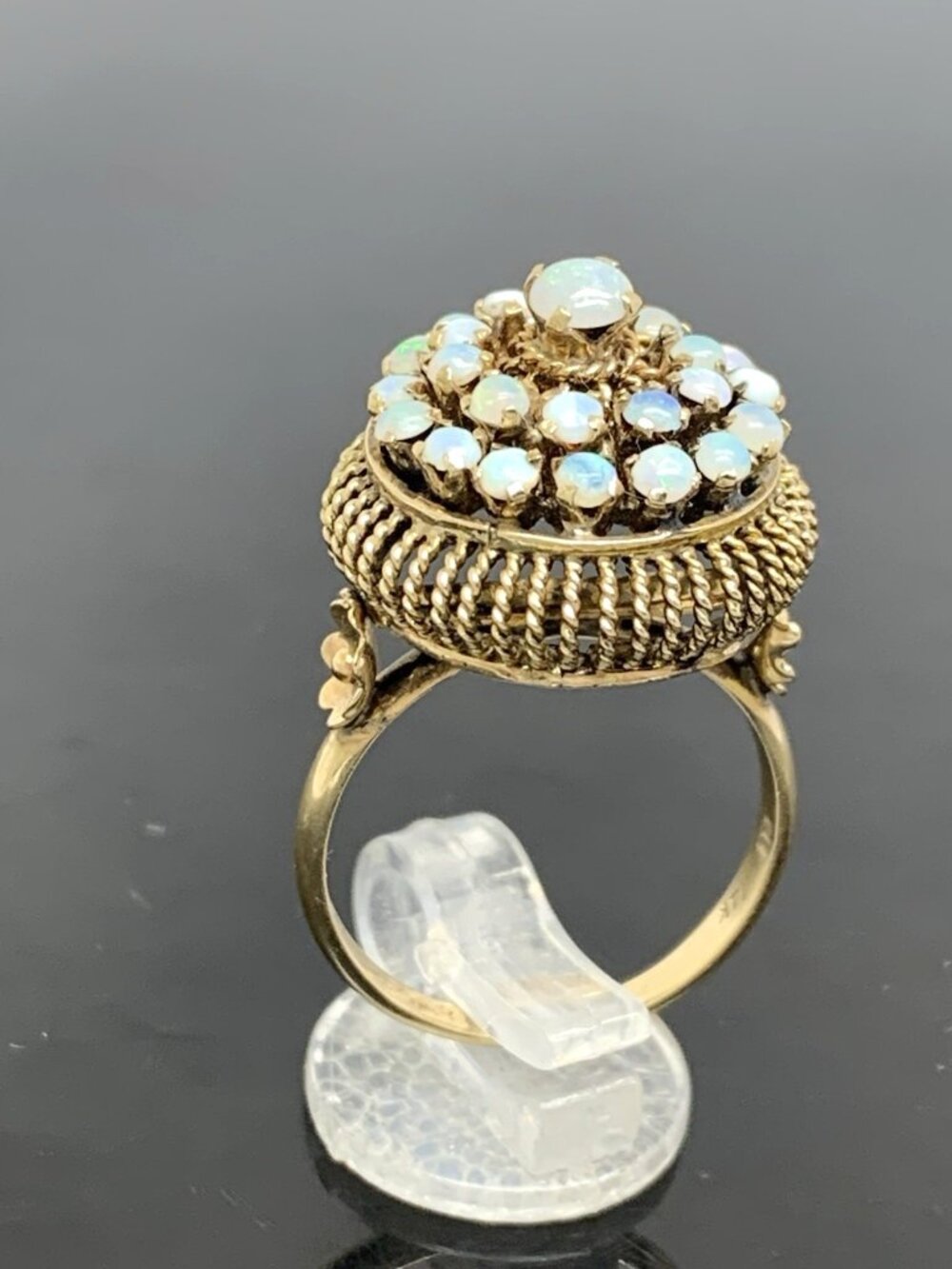 White Opal Cocktail Cluster Women's Ring 14k Yellow Gold Estate Jewelry Size 7.5 - Picture 11 of 16